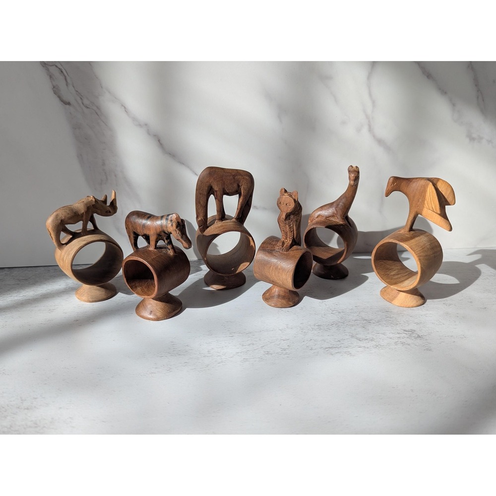Vintage Handcarved African Animal Napkin Rings